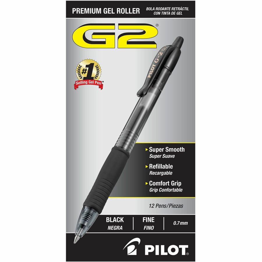 Pilot® G2 Retractable Gel Ink Rollerball Pens – Black (0.7 mm Fine Point)