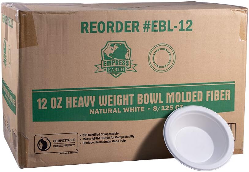 Empress Earth® Heavy Weight 12oz Natural White Bagasse Bowl