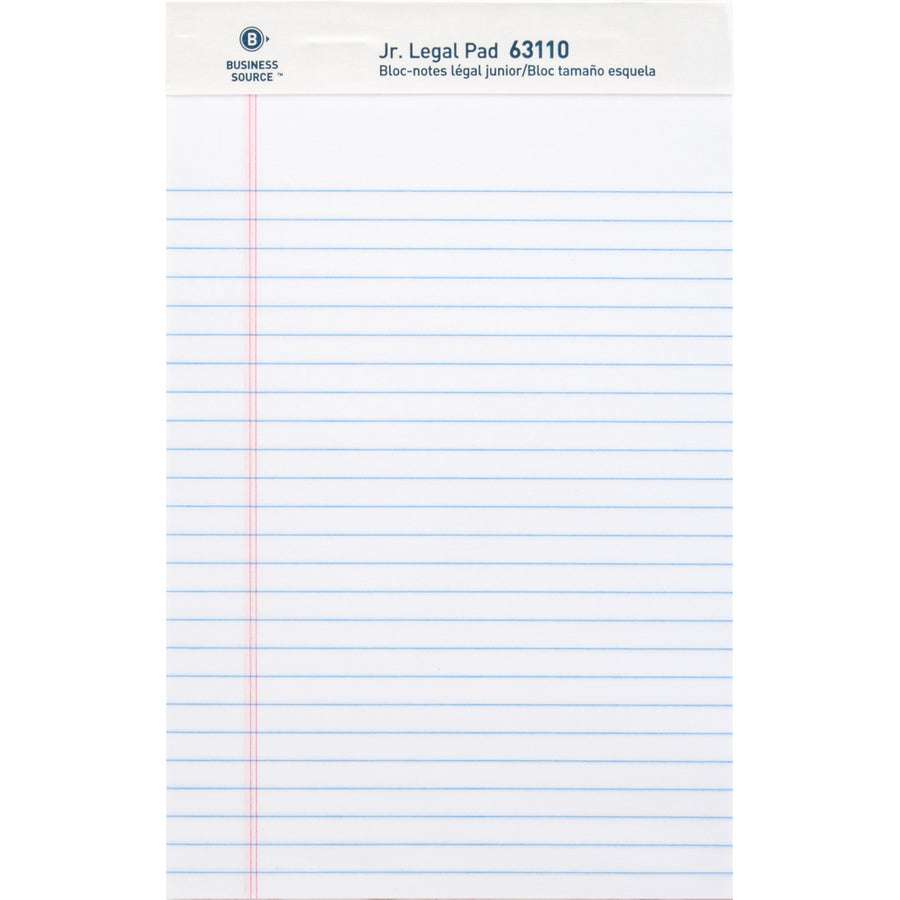 Business Source® Micro-Perforated Junior Legal Writing Pads – White (8” x 5”) - 12ct