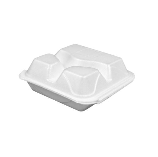 Darnel 9” x 9” Foam 3-Compartment Hinged Carryout Container - 200ct