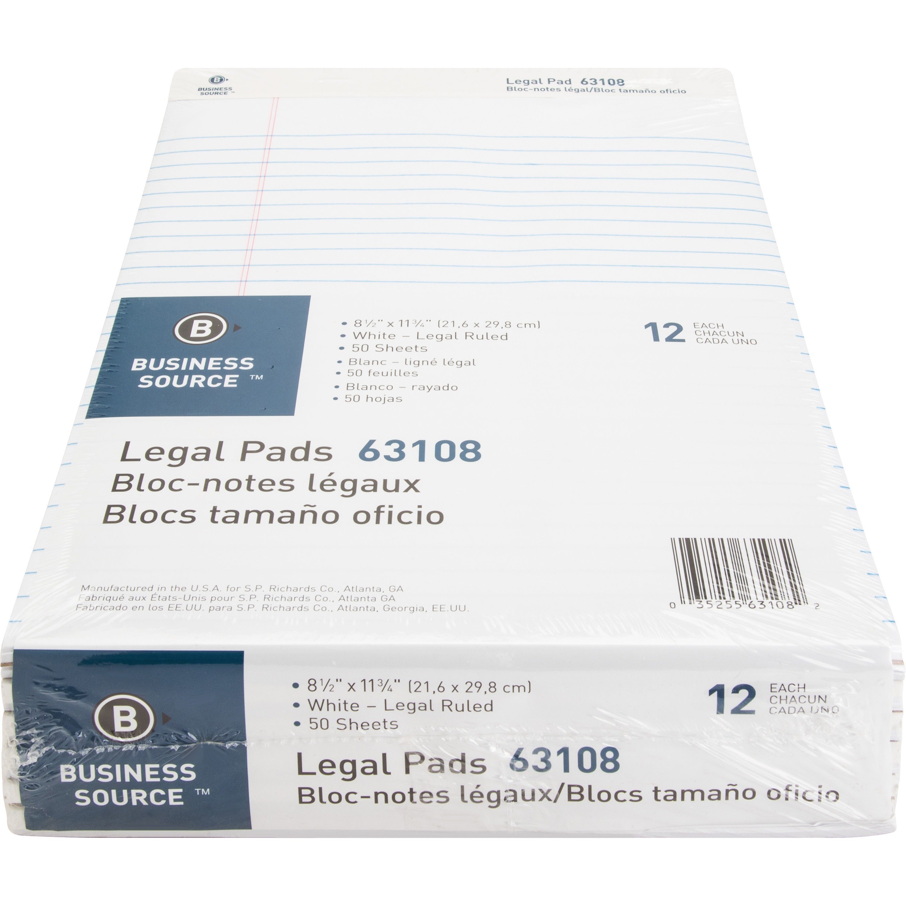 Business Source® Micro-Perforated Legal Ruled Pads – White (8.5” x 11.75”) - 12ct