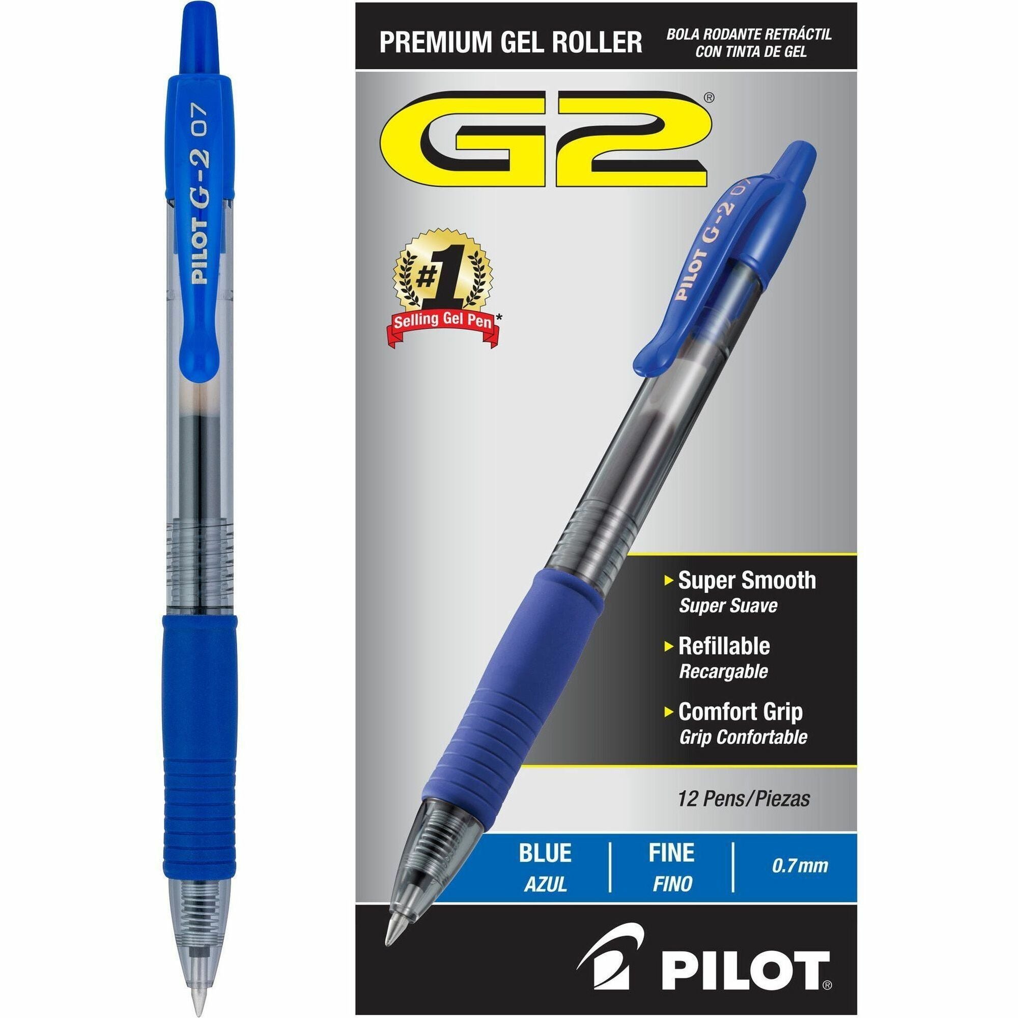 Pilot® G2 Retractable Gel Ink Rollerball Pens – Blue (0.7 mm Fine Point)