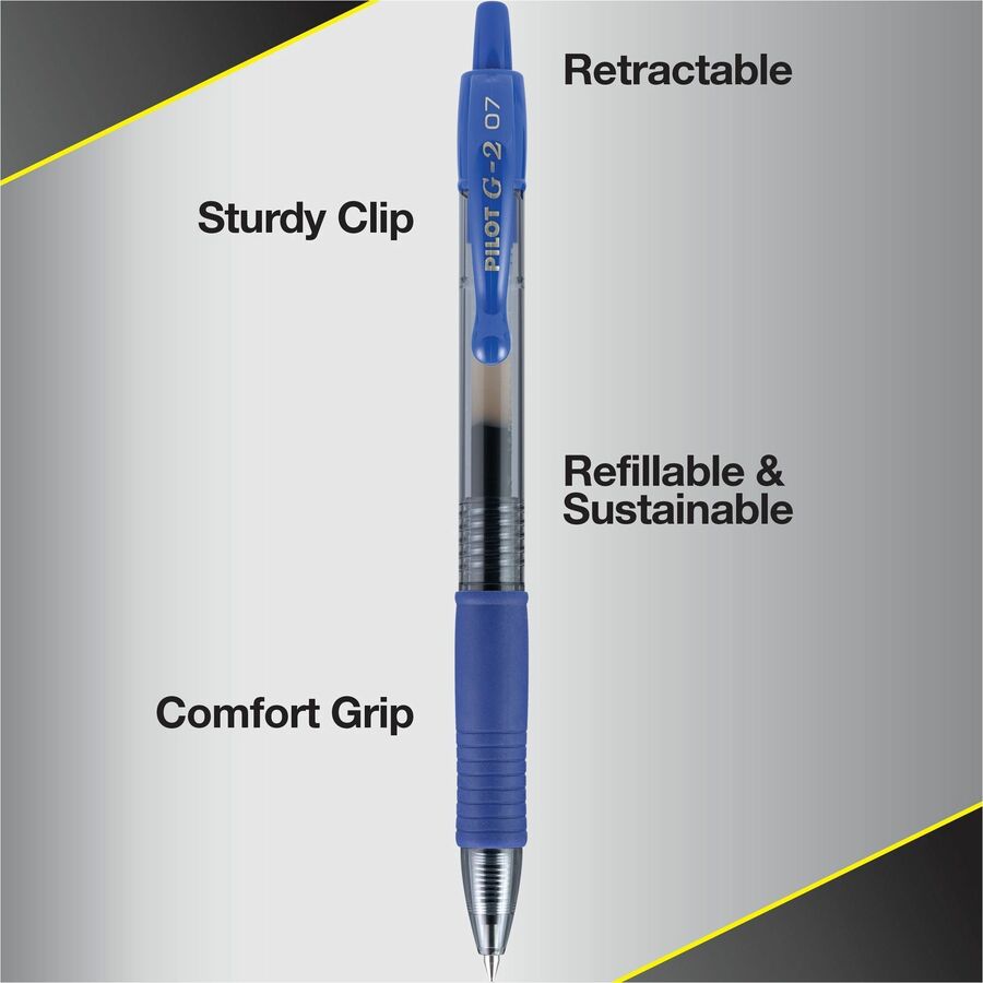 Pilot® G2 Retractable Gel Ink Rollerball Pens – Blue (0.7 mm Fine Point)