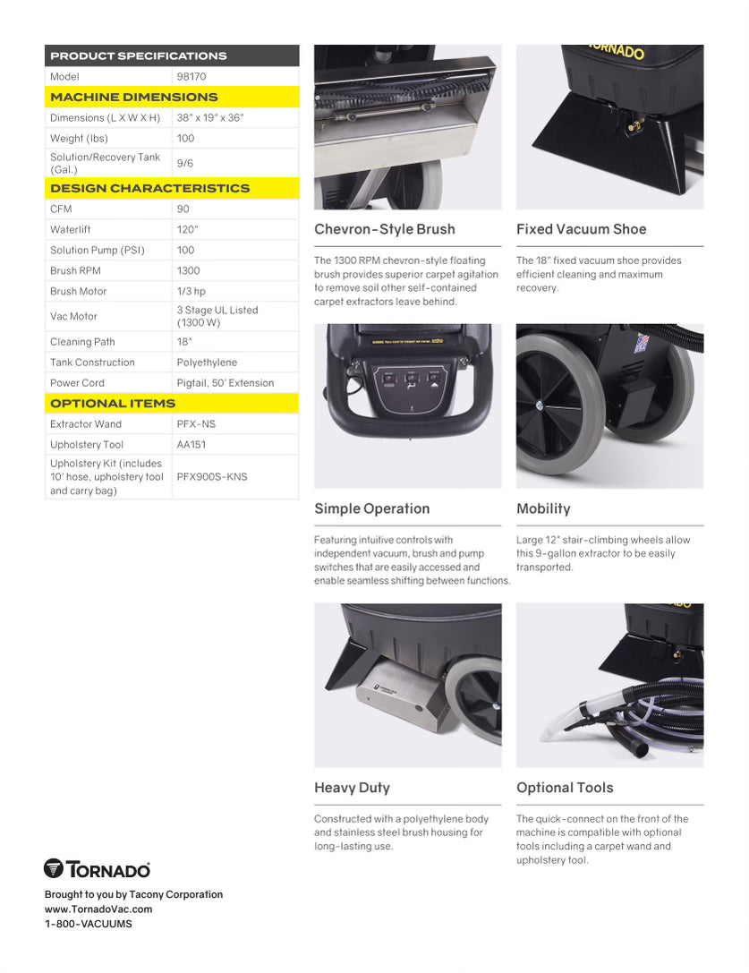 Tornado® Marathon SE 900 Self Contained Carpet Extractor