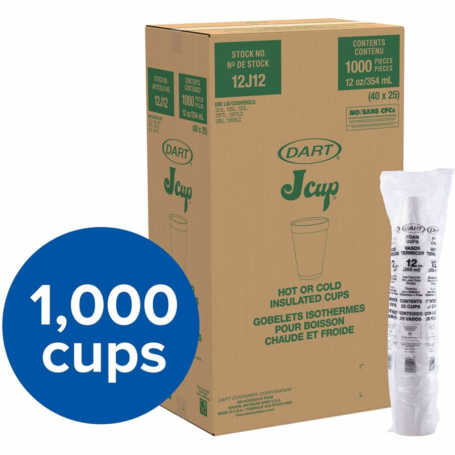 Dart® 12J12 12oz Styrofoam Cup - 1000ct