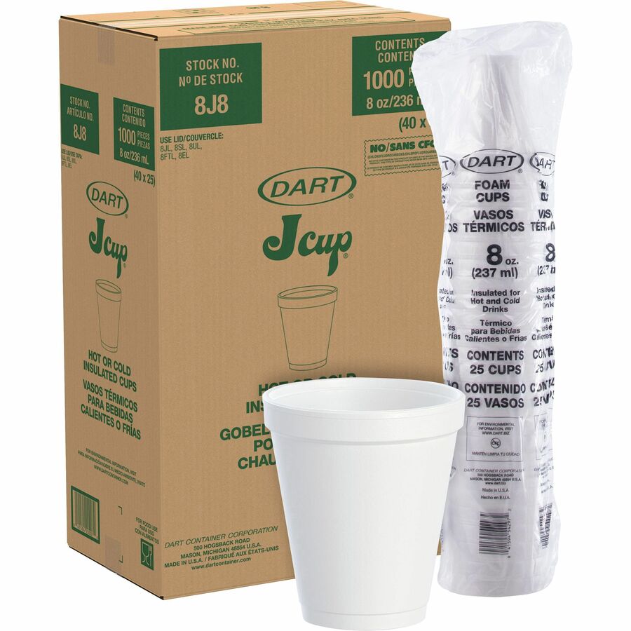 Dart® 8J8 8oz White Styrofoam Cup - 1000ct