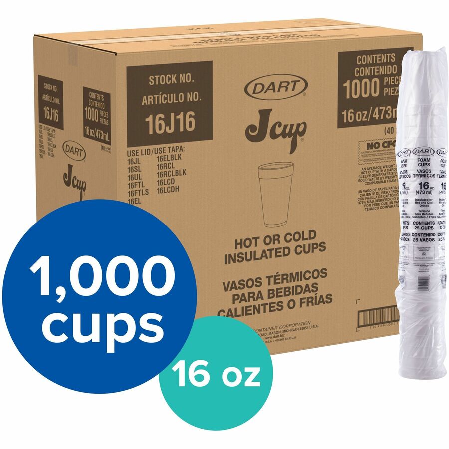 Dart® 16J16 16oz Styrofoam Cup- 1000ct