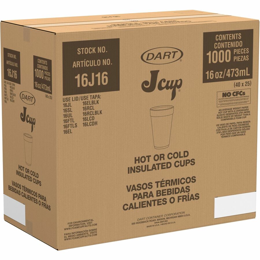 Dart® 16J16 16oz Styrofoam Cup- 1000ct