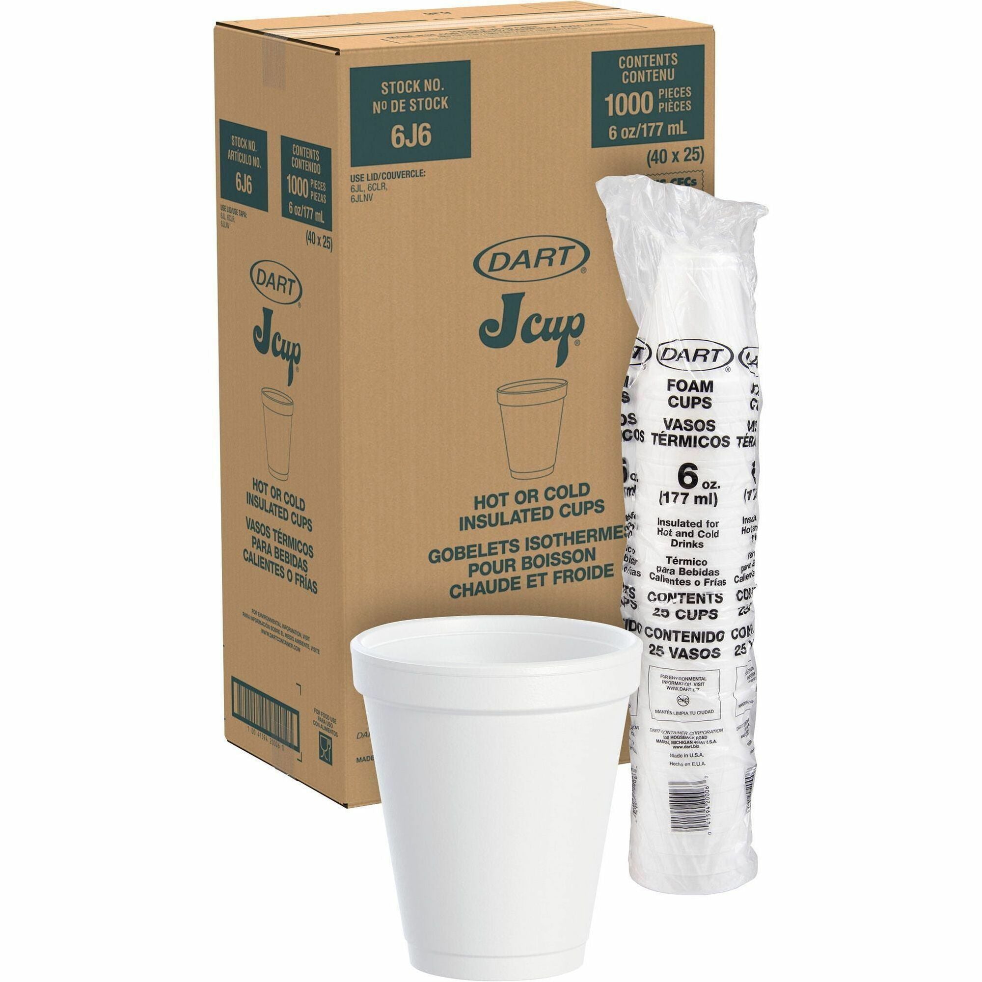 Dart® 6J6 6oz White Styrofoam Cup - 1000ct