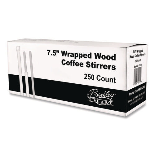 7.5" Wrapped Flat Bamboo Coffee Stirrer Sticks - 250ct