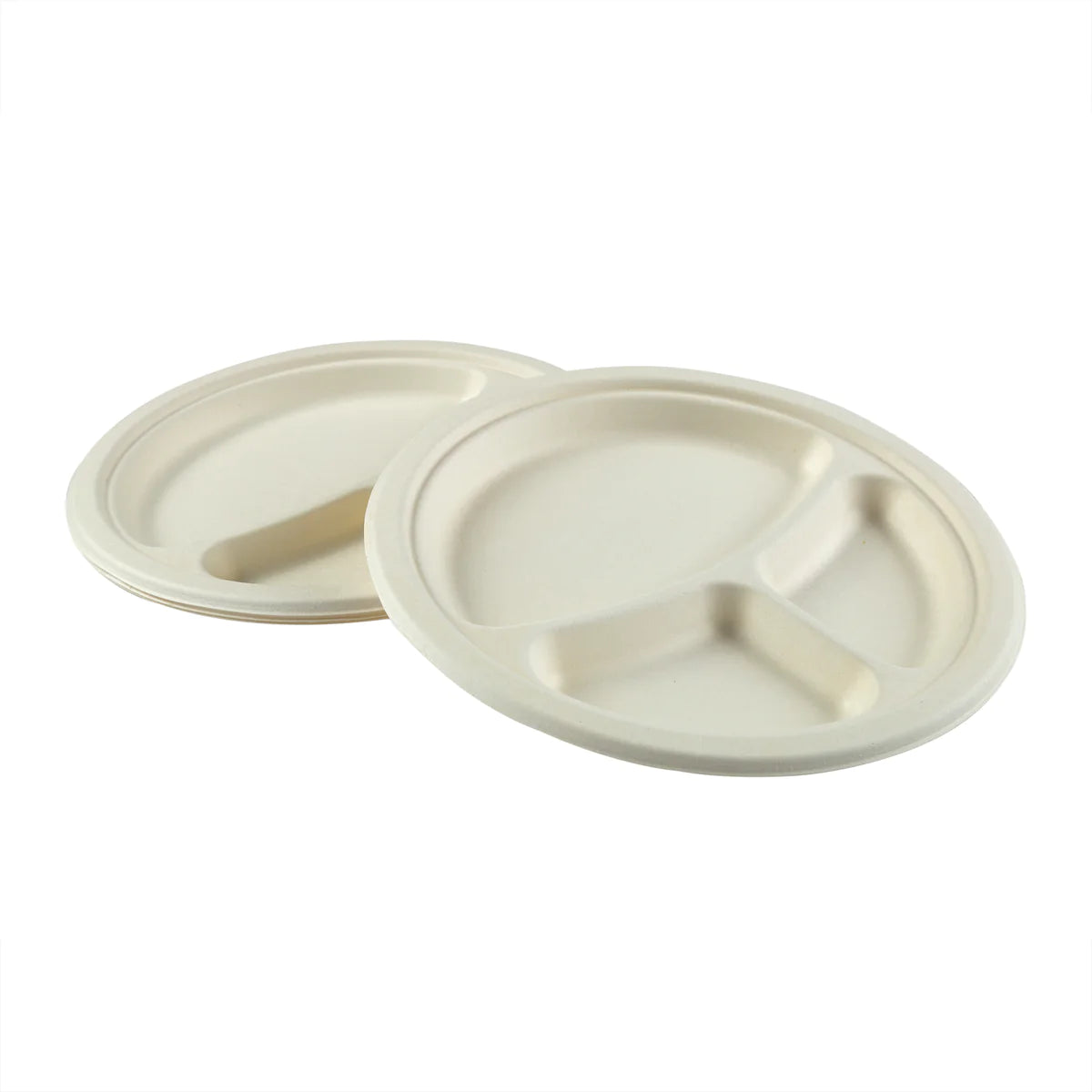 9” Molded Fiber Disposable 3 Compartment Plates