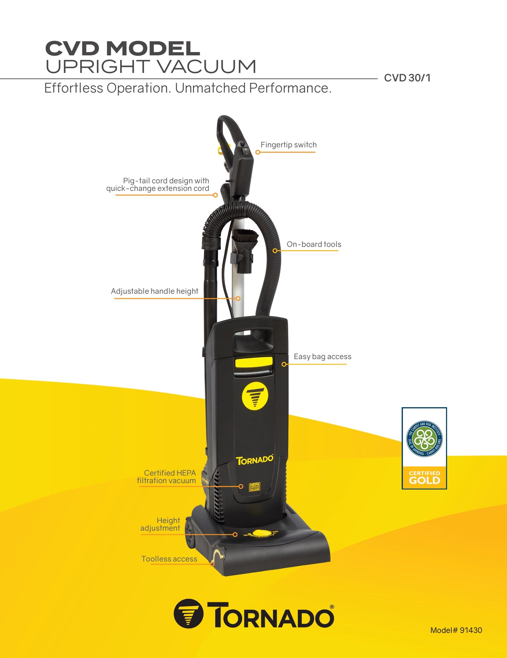 Tornado® Deluxe CVD 30/1 Single Motor Upright Vacuum