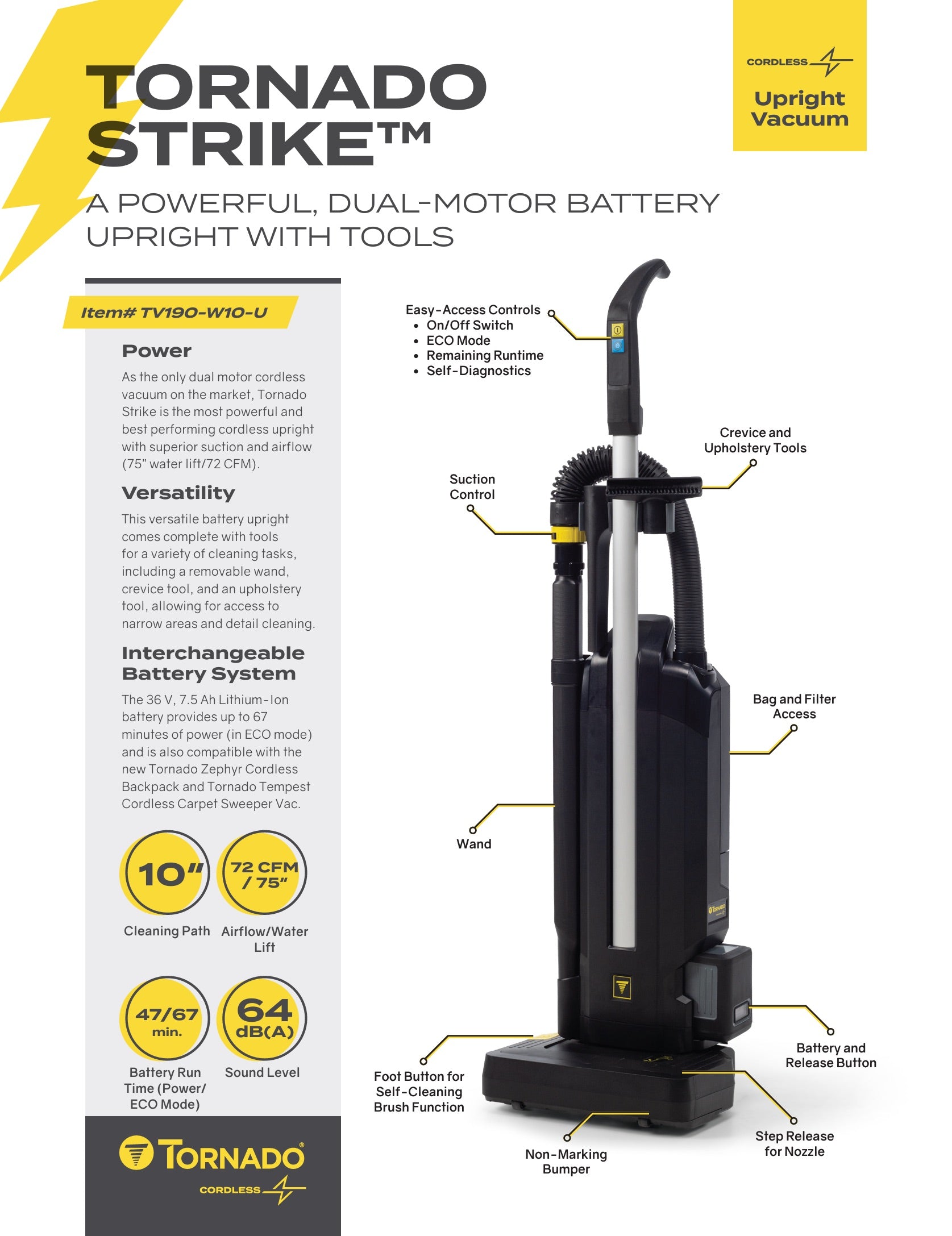 Tornado® Strike Dual Motor Battery Powered Vacuum with On-Board Tools (Battery & Charger Not Included)