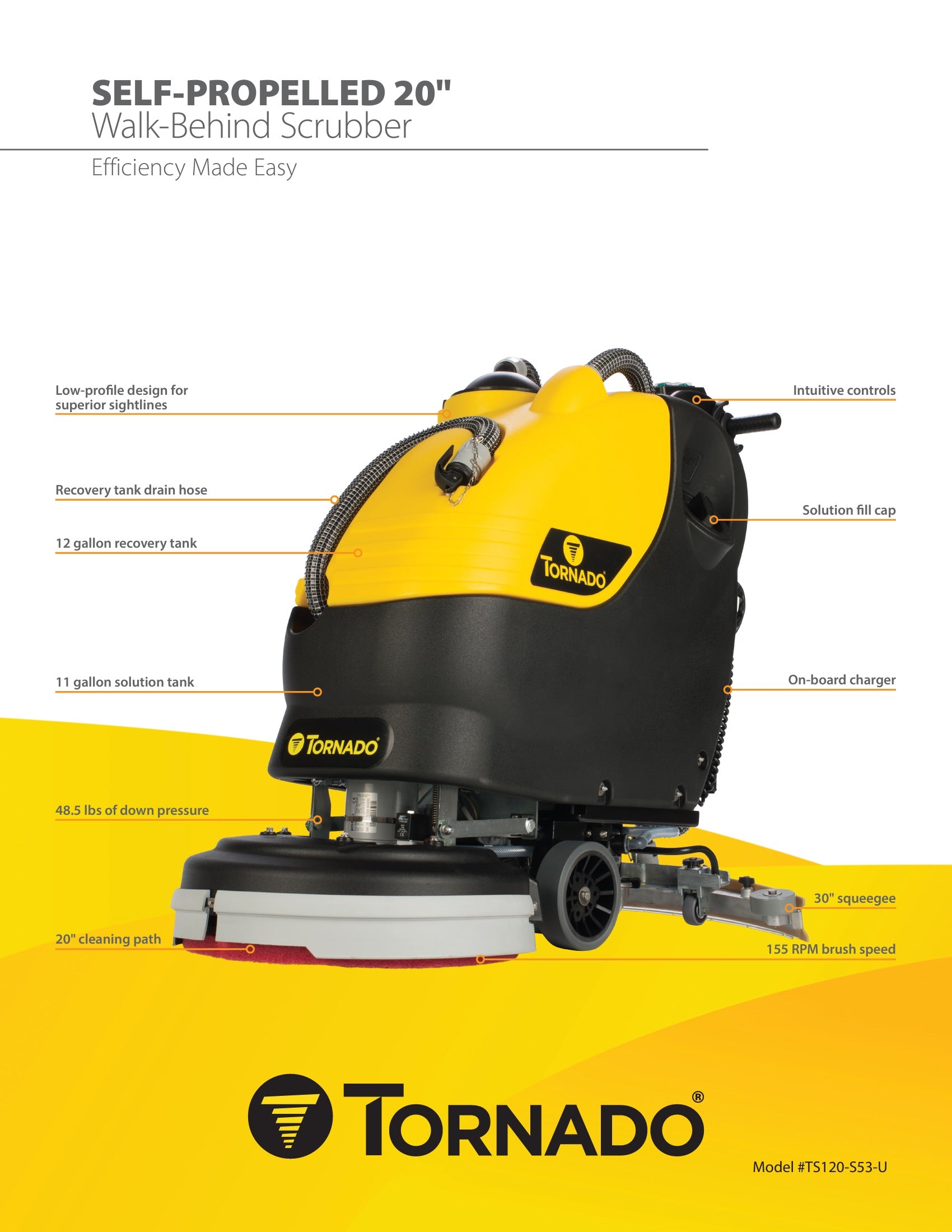 Tornado® BD 20/11L Traction Drive/Self Propelled Walk Behind 20" Automatic Floor Scrubber