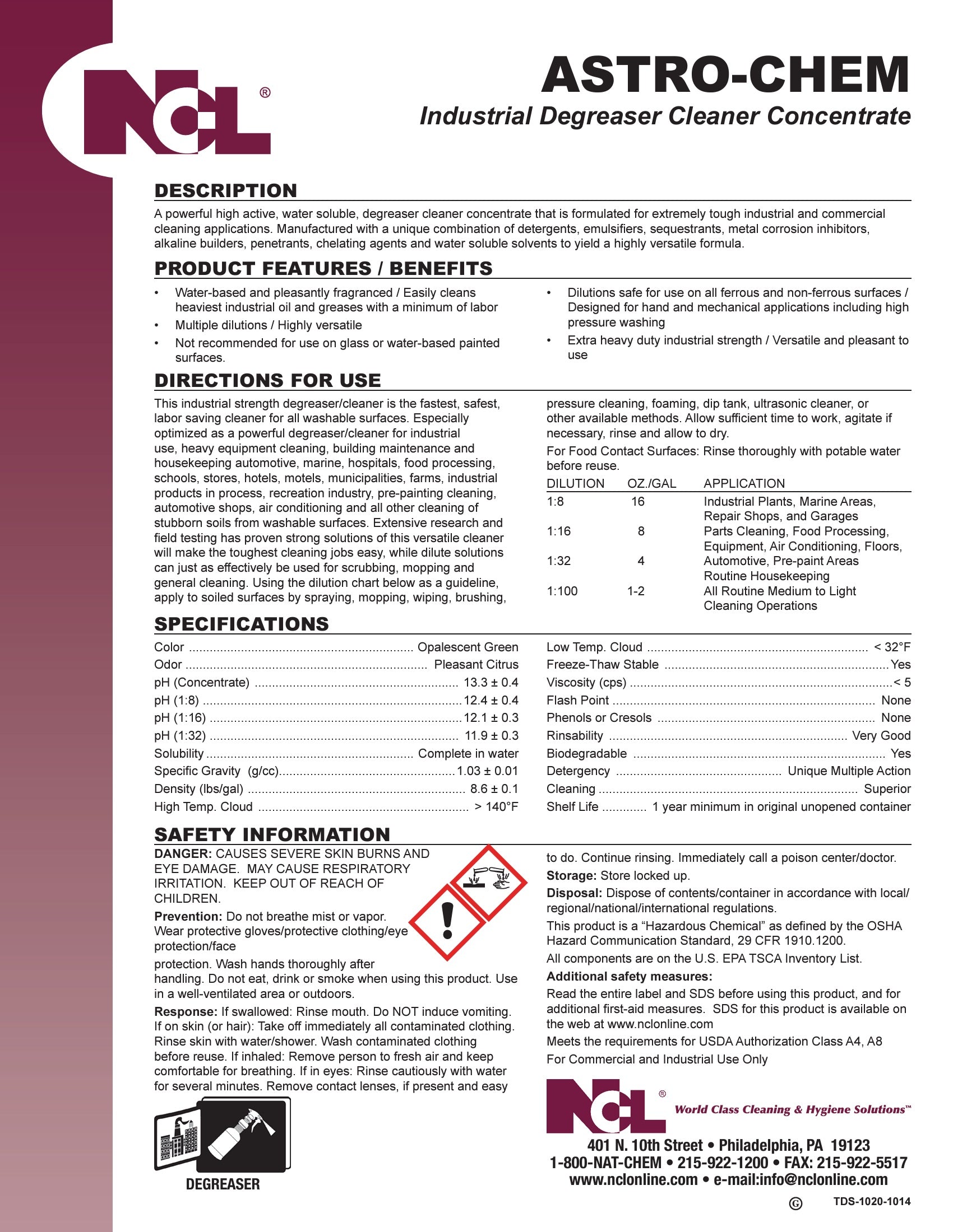 NCL® ASTRO-CHEM™ Industrial Degreaser Cleaner