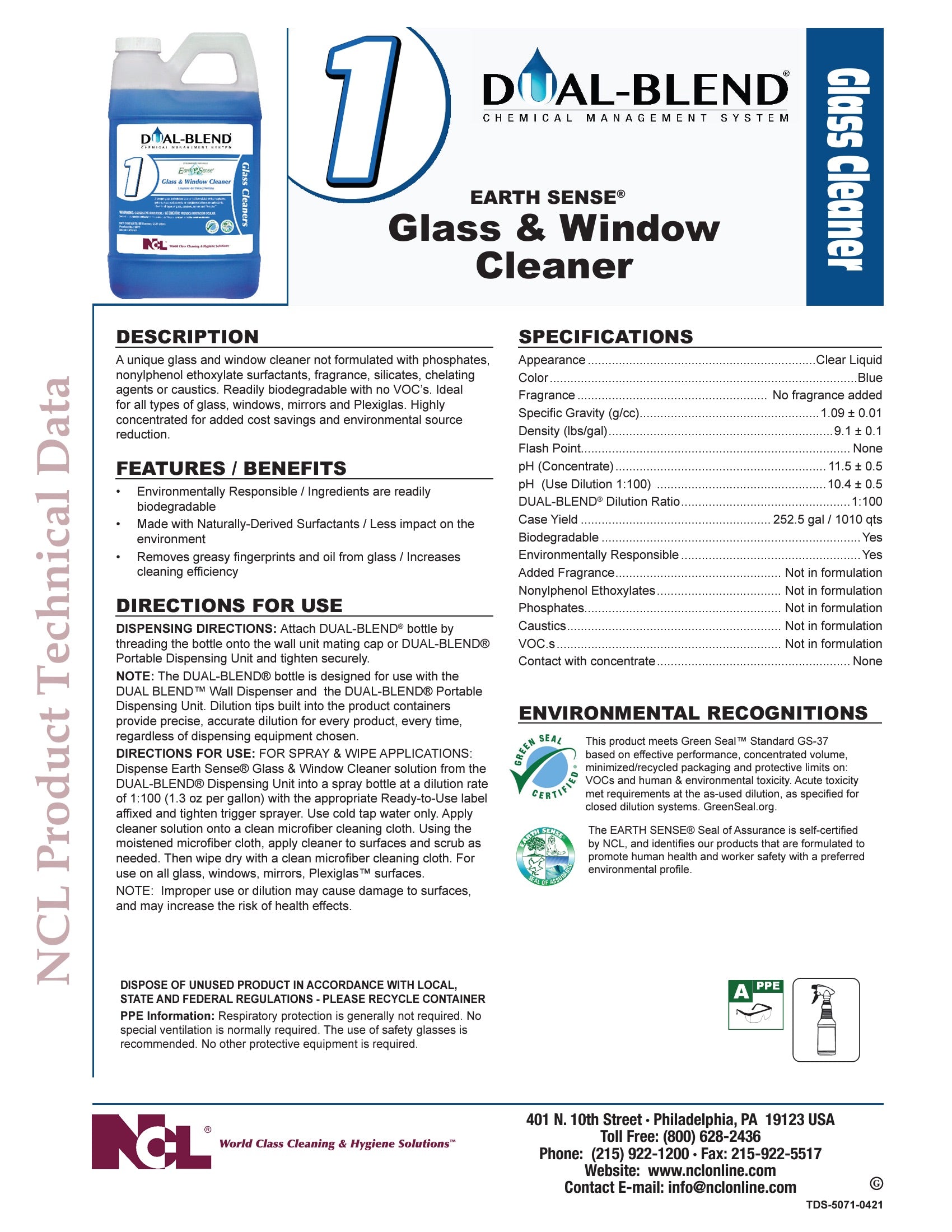 NCL® Dual-Blend® 1 Earth Sense® Glass/Window Cleaner