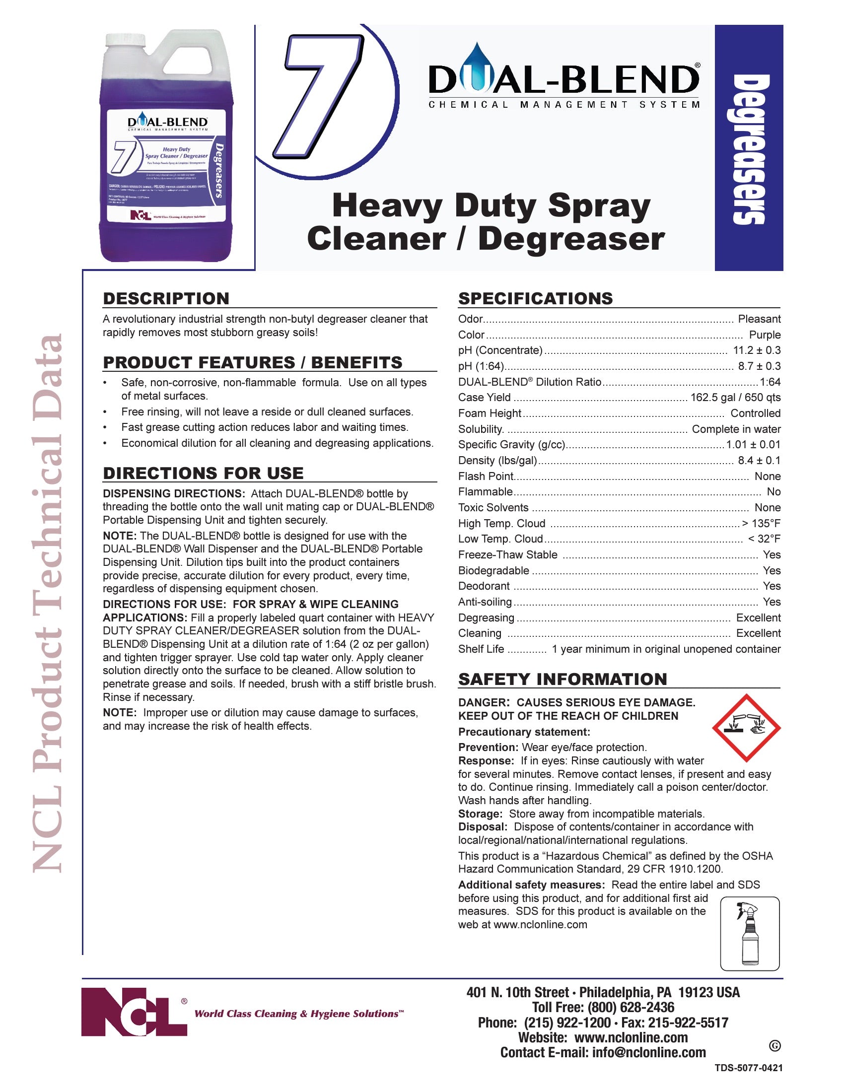 NCL® Dual-Blend® 7 Heavy Duty Spray Cleaner/Degreaser