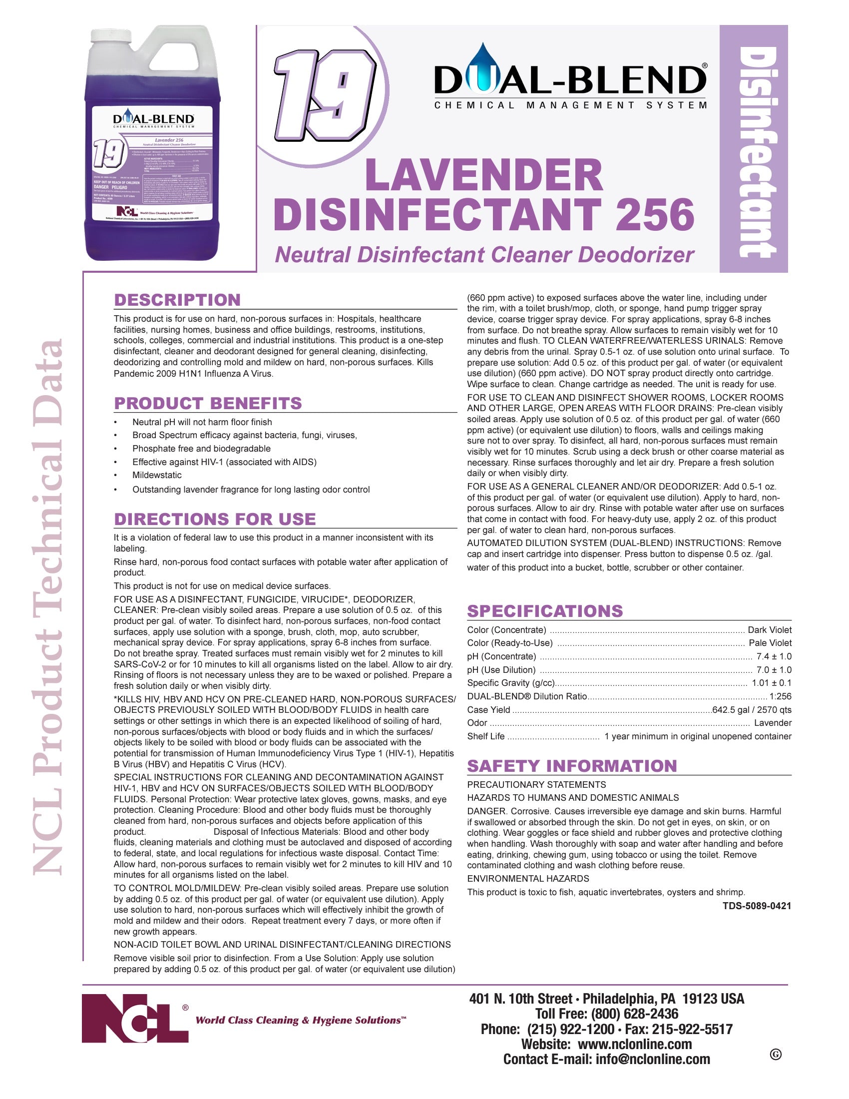 NCL® Dual-Blend® 19 Lavender 256 Disinfectant