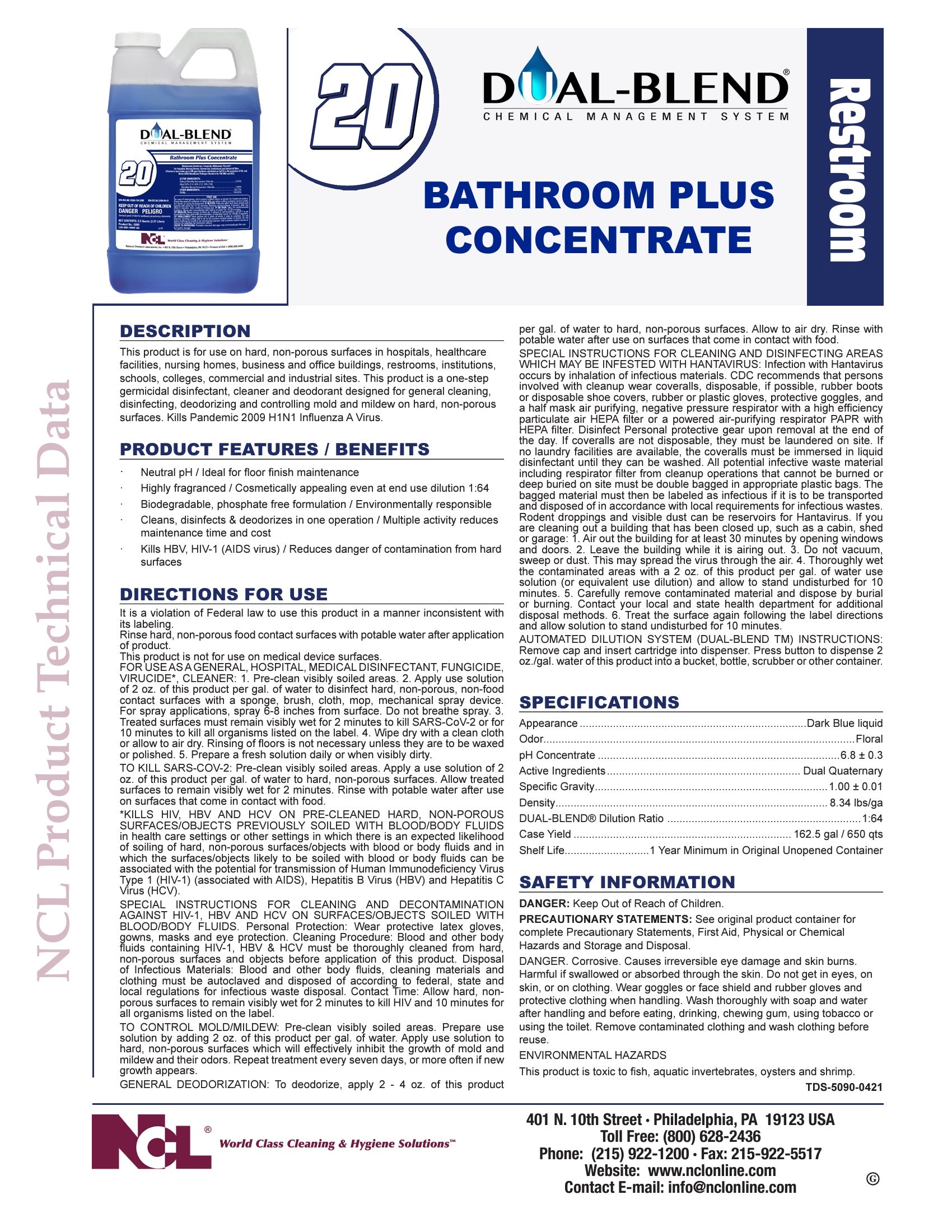 NCL® Dual-Blend® 20 Bathroom Plus™ Concentrate