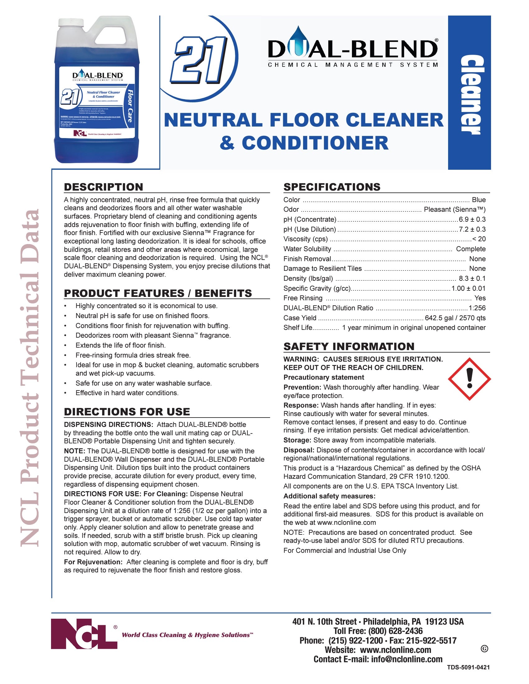 NCL® Dual-Blend® #21 Neutral Floor Cleaner & Conditioner