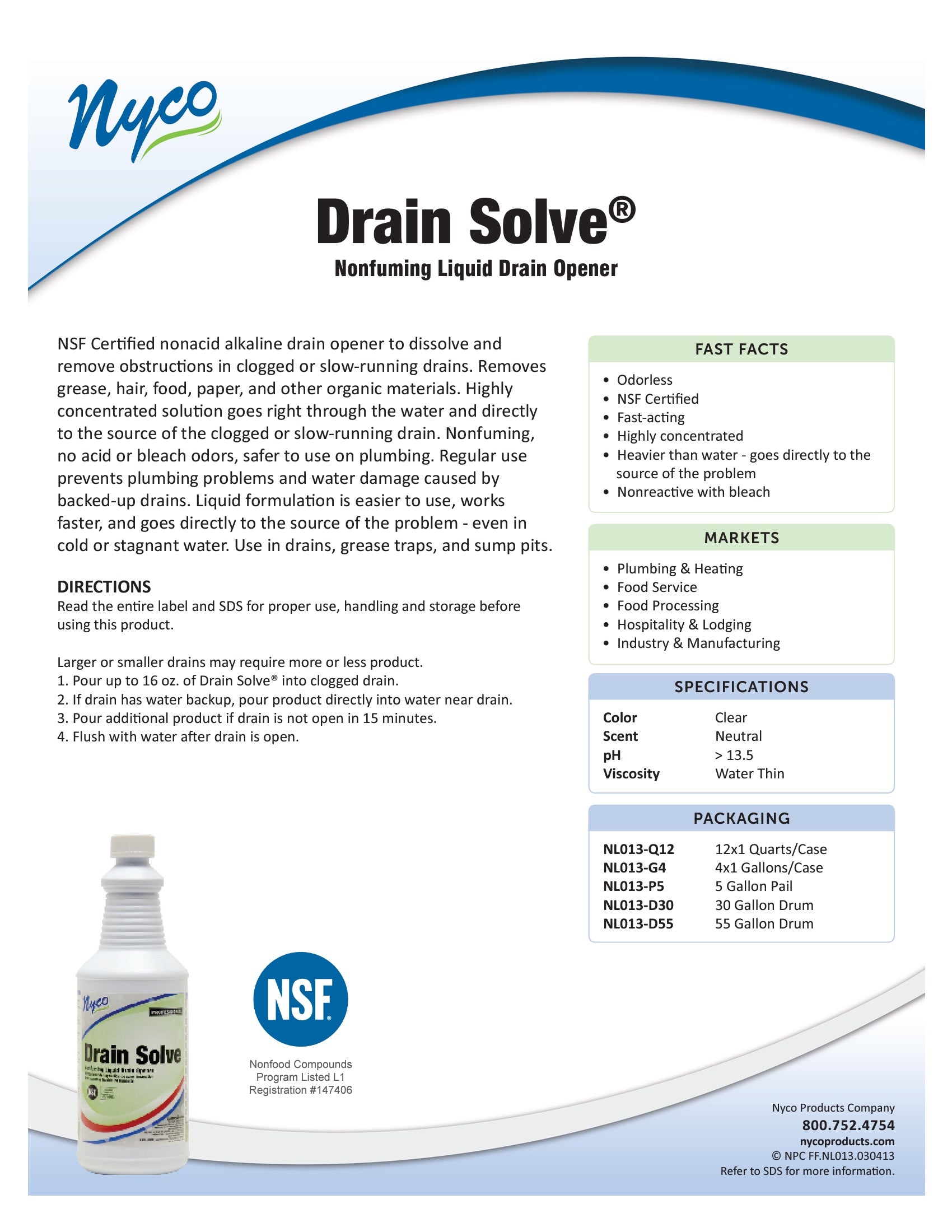 Nyco® Drain Solve Liquid Caustic Drain Opener - Qt.