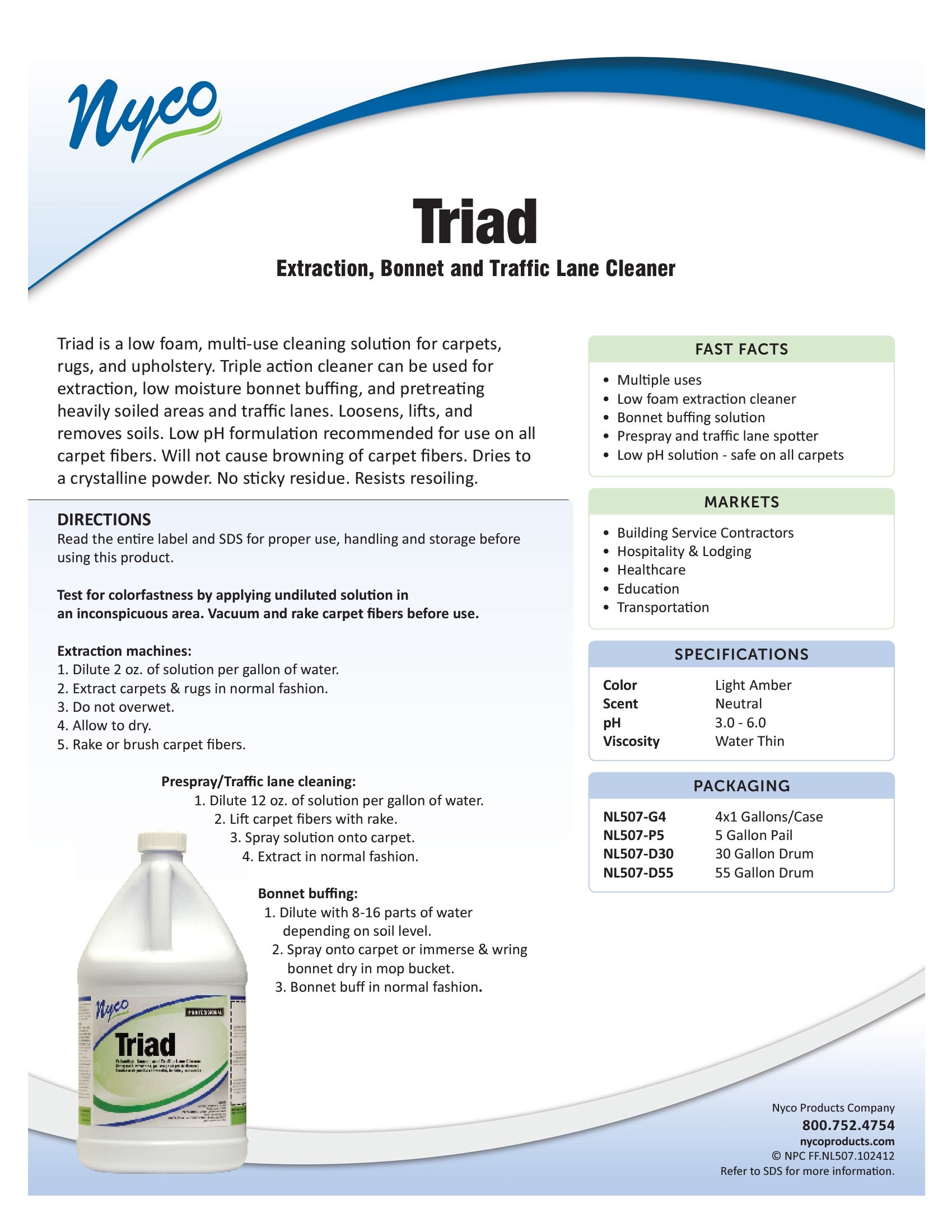 Nyco® Triad Extraction, Bonnet & Traffic Lane Cleaner - Gal.