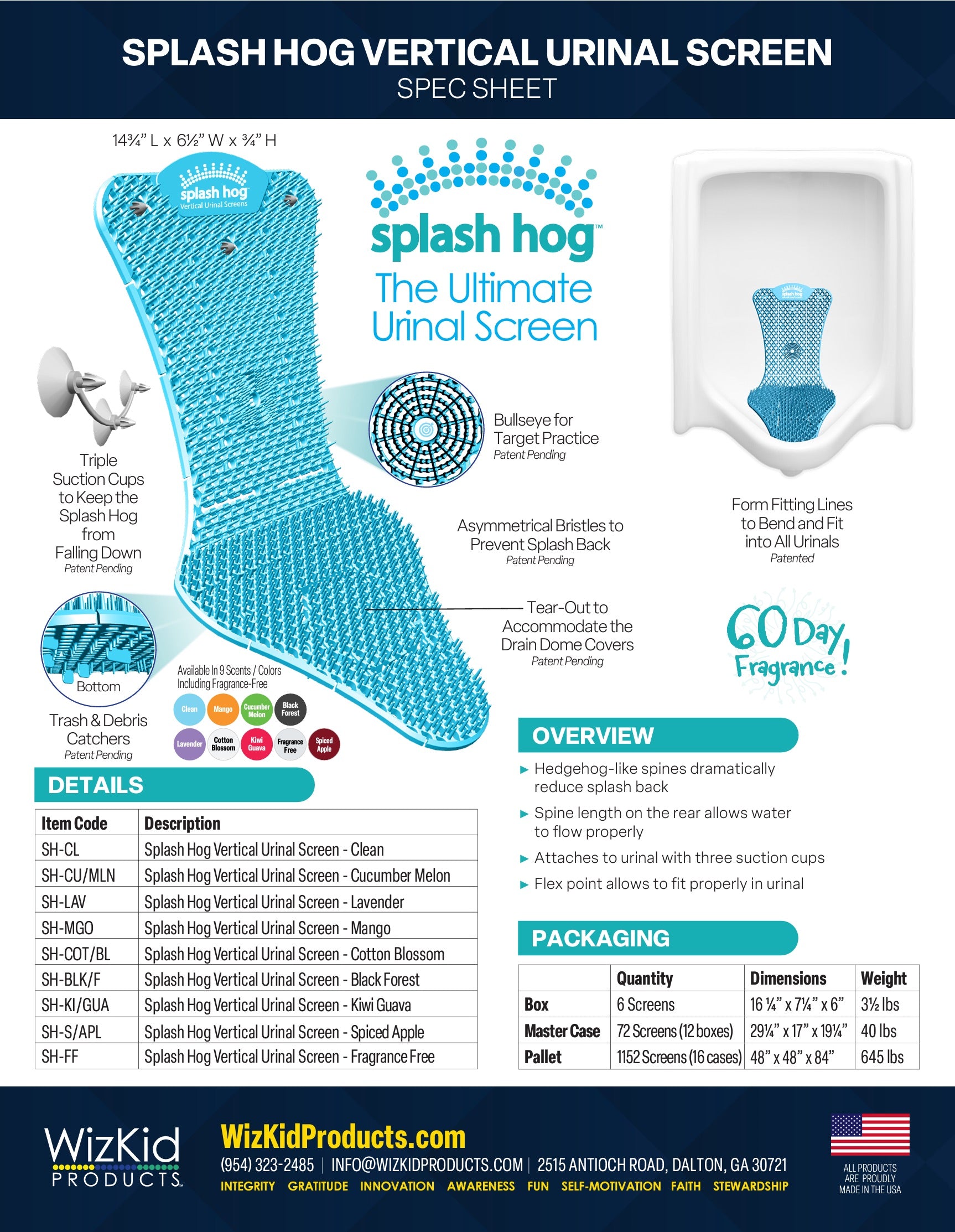 WizKid Ultimate Splash Hog™ 60‑Day Urinal Screen - Cotton Blossom  (6 PK)