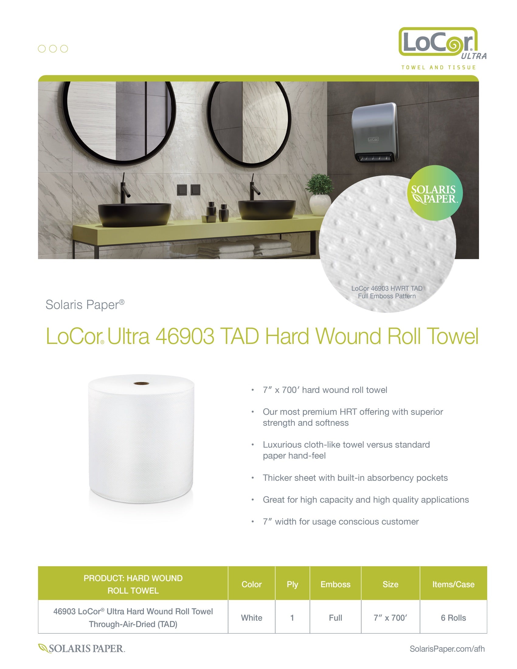 Solaris® LoCor® Ultra Tad Hardwound White Paper Towels