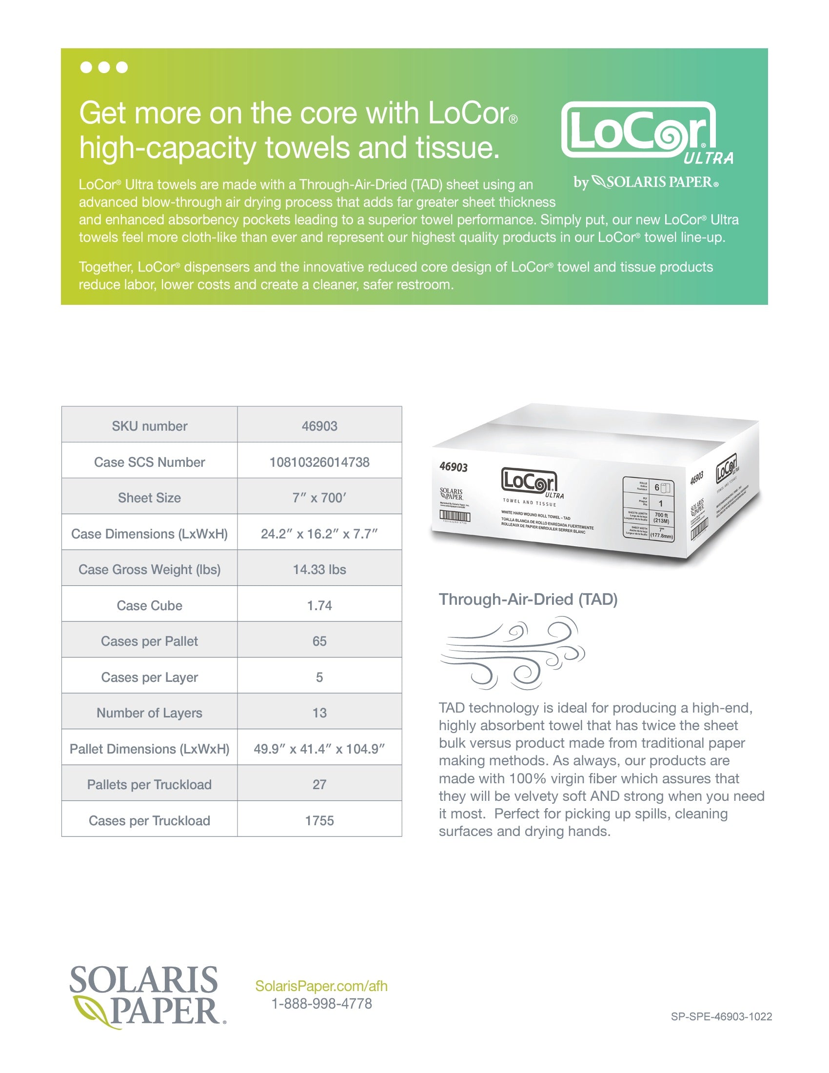 Solaris® LoCor® Ultra Tad Hardwound White Paper Towels