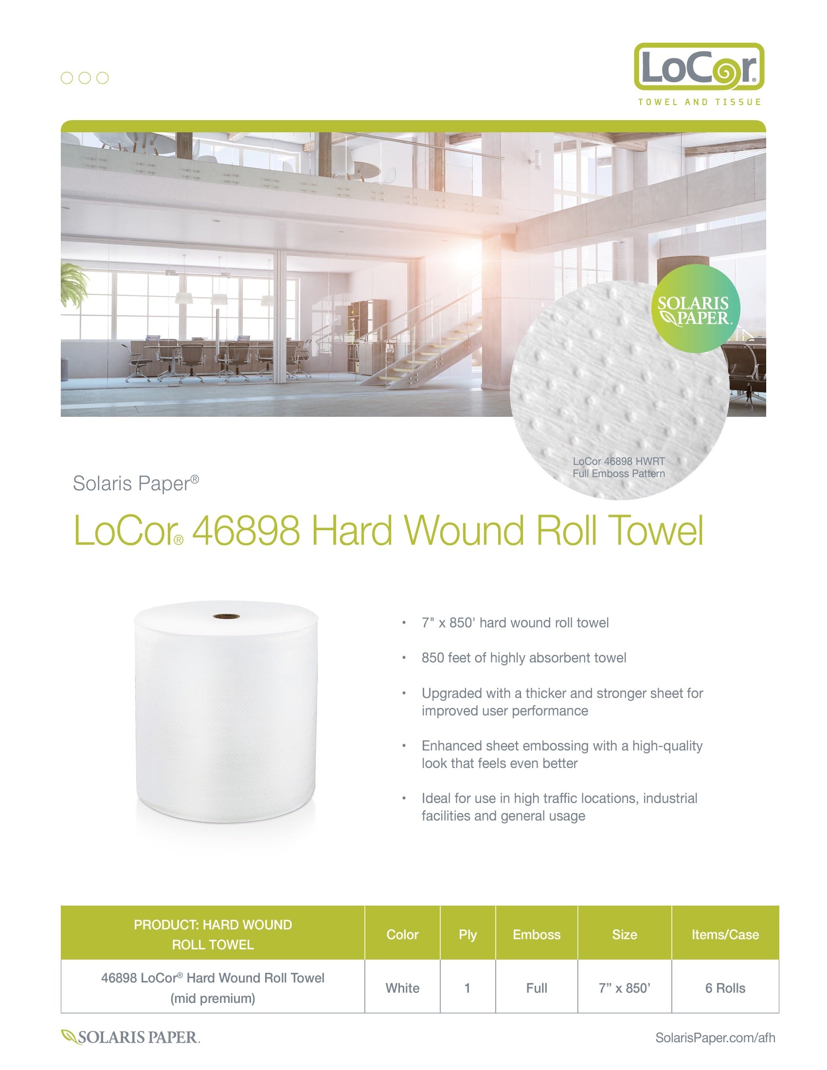 Solaris® LoCor® White Hardwound Paper Roll Towels