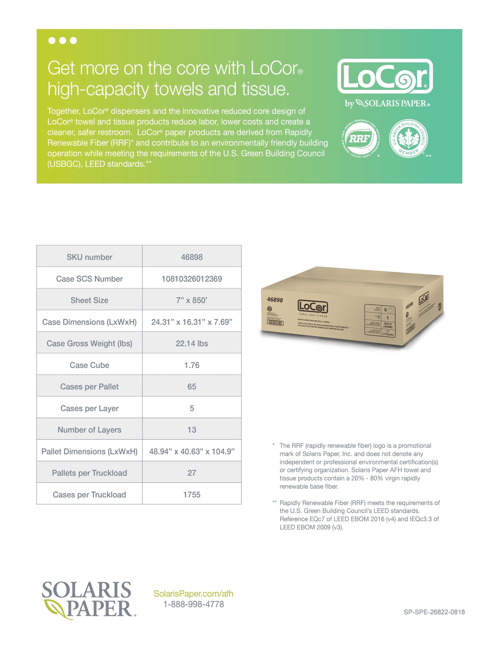 Solaris® LoCor® White Hardwound Paper Roll Towels