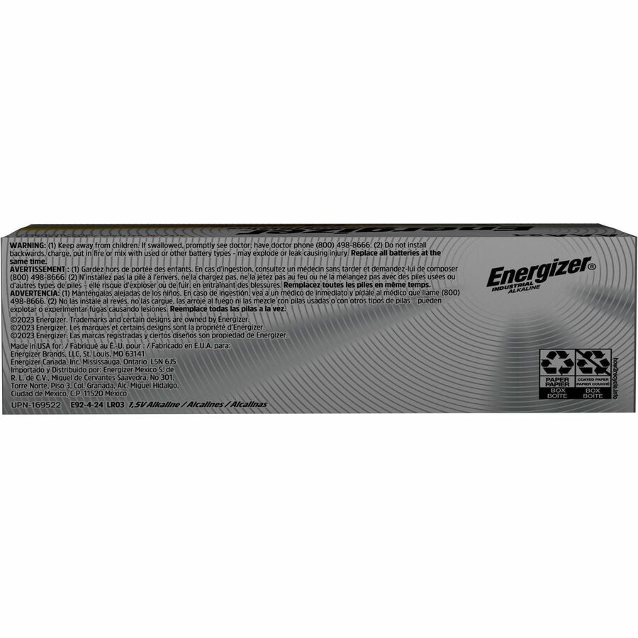 Energizer Industrial Alkaline AAA Batteries, 24 pack