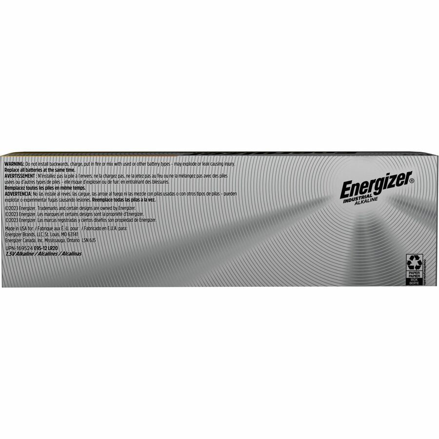 Energizer Industrial Alkaline D Batteries 12 Pack