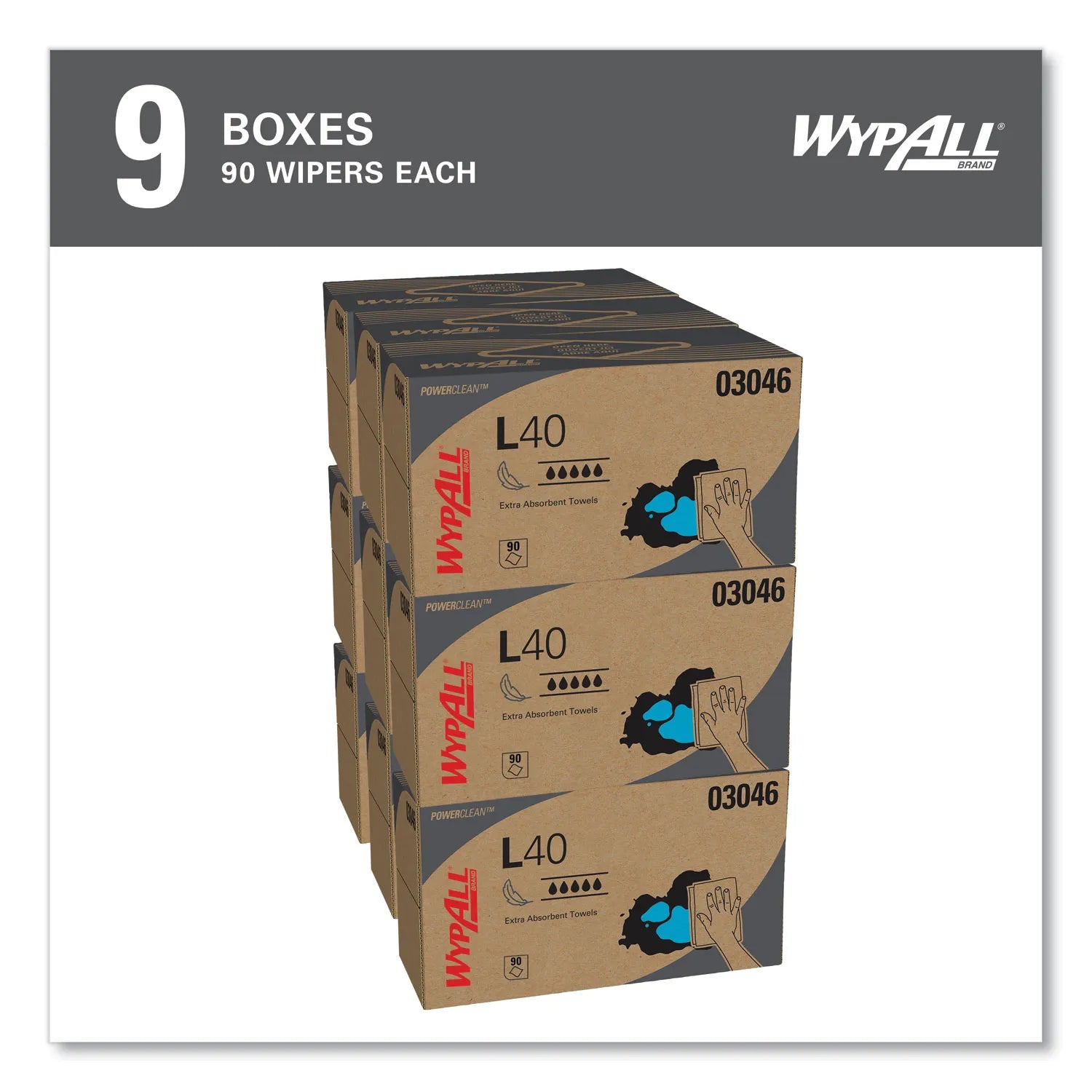 WypAll® L40 Towels, POP-UP Box, 10.8 x 10, White, 90/Box, 9 Boxes/Carton