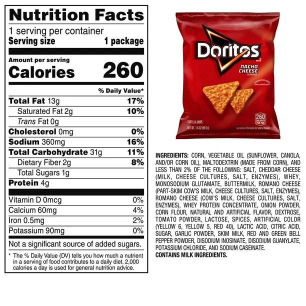 Doritos® Nacho Cheese Tortilla Chips – 1.75 oz Bags - 64ct