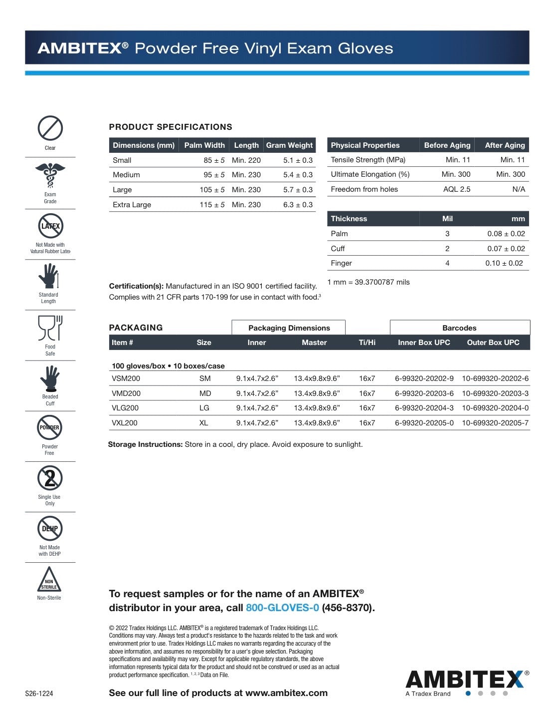 AMBITEX® Powder Free Vinyl Exam Gloves