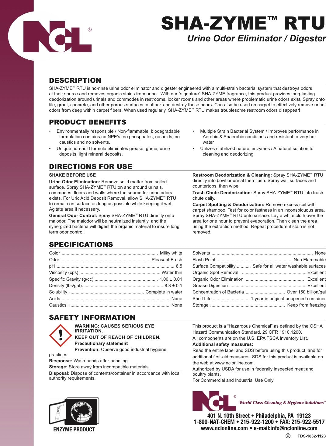 Sha-Zyme™ RTU Urine Odor Eliminator / Digester - 32 oz