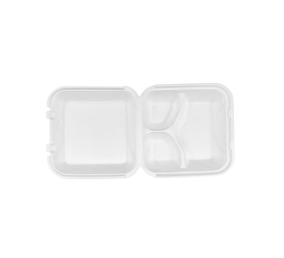 Darnel 9” x 9” Foam 3-Compartment Hinged Carryout Container - 200ct