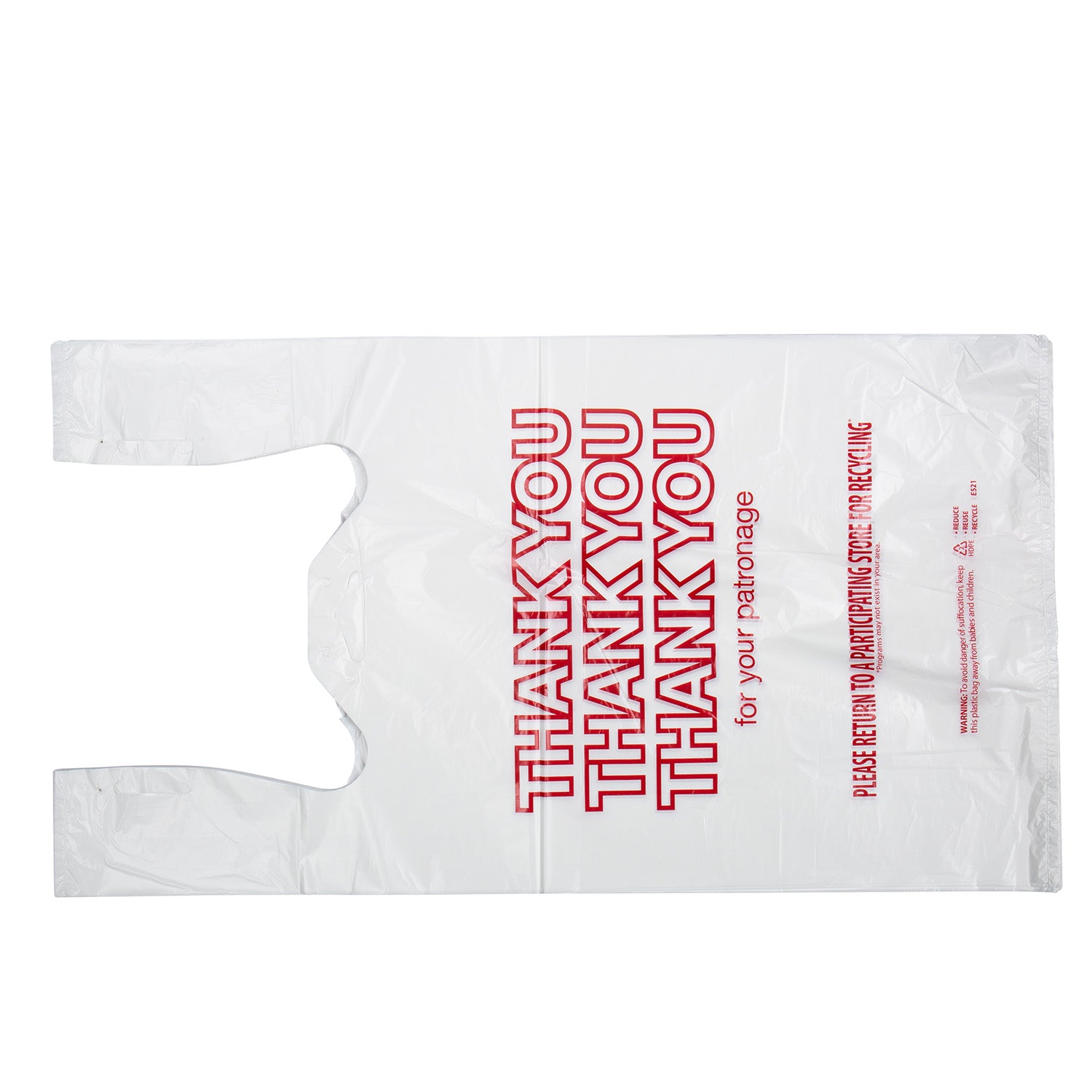 Plastic White & Red 12 Mic “Thank You” T-Sack - Case of 1000