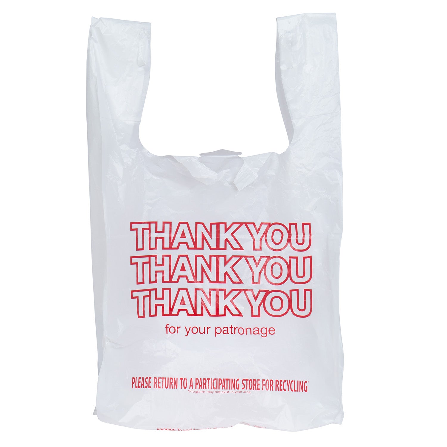 Plastic White & Red 12 Mic “Thank You” T-Sack - Case of 1000