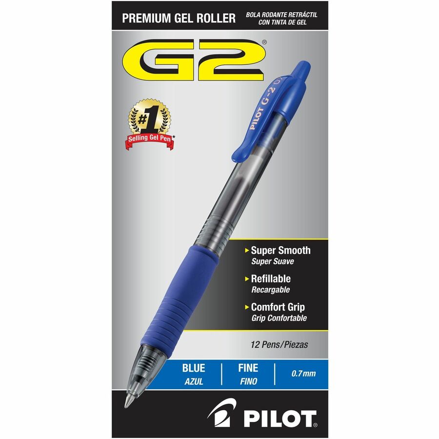 Pilot® G2 Retractable Gel Ink Rollerball Pens – Blue (0.7 mm Fine Point)