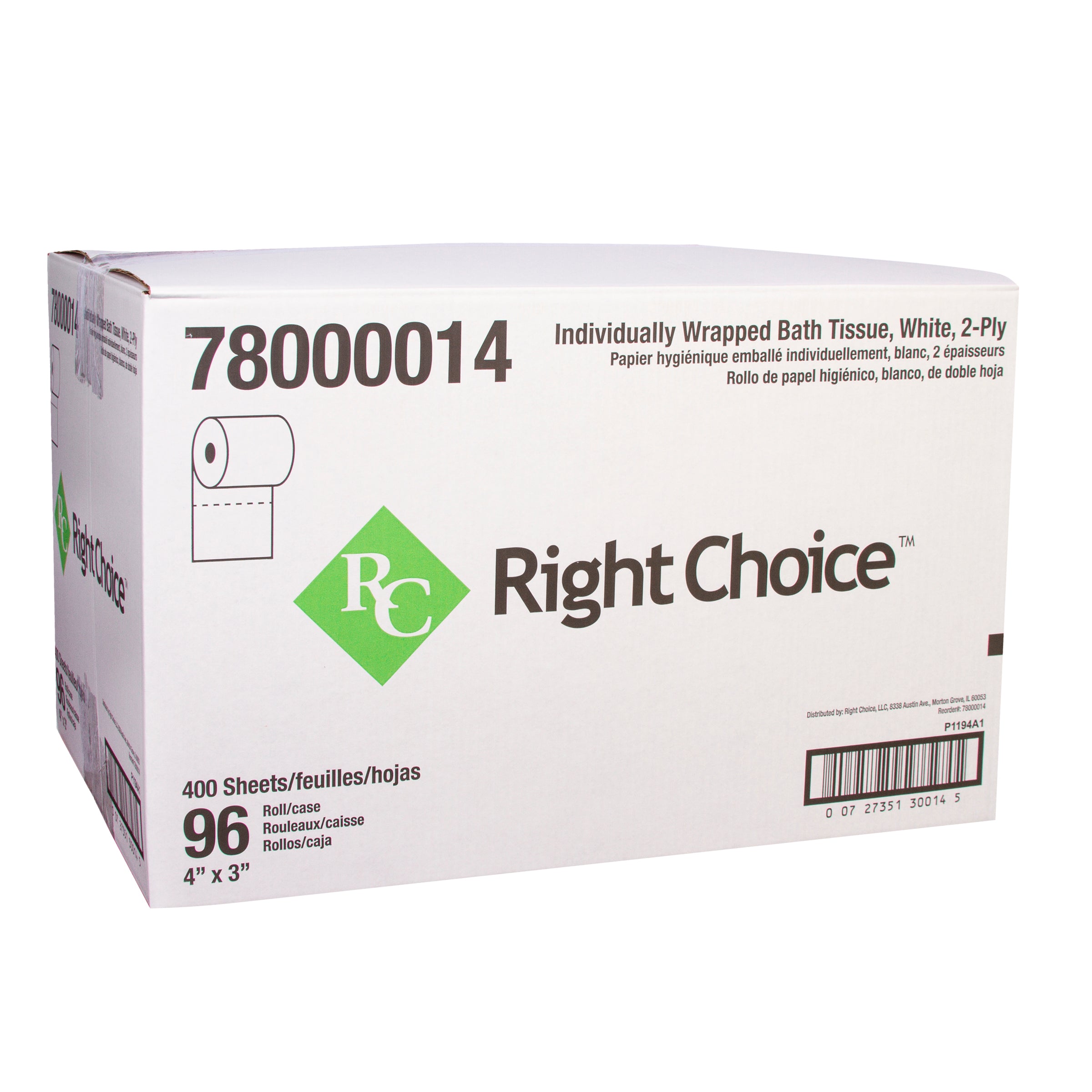 Right Choice™ Individually Wrapped 2-Ply Standard Bath Tissue 400 Sheet - 96 Rolls