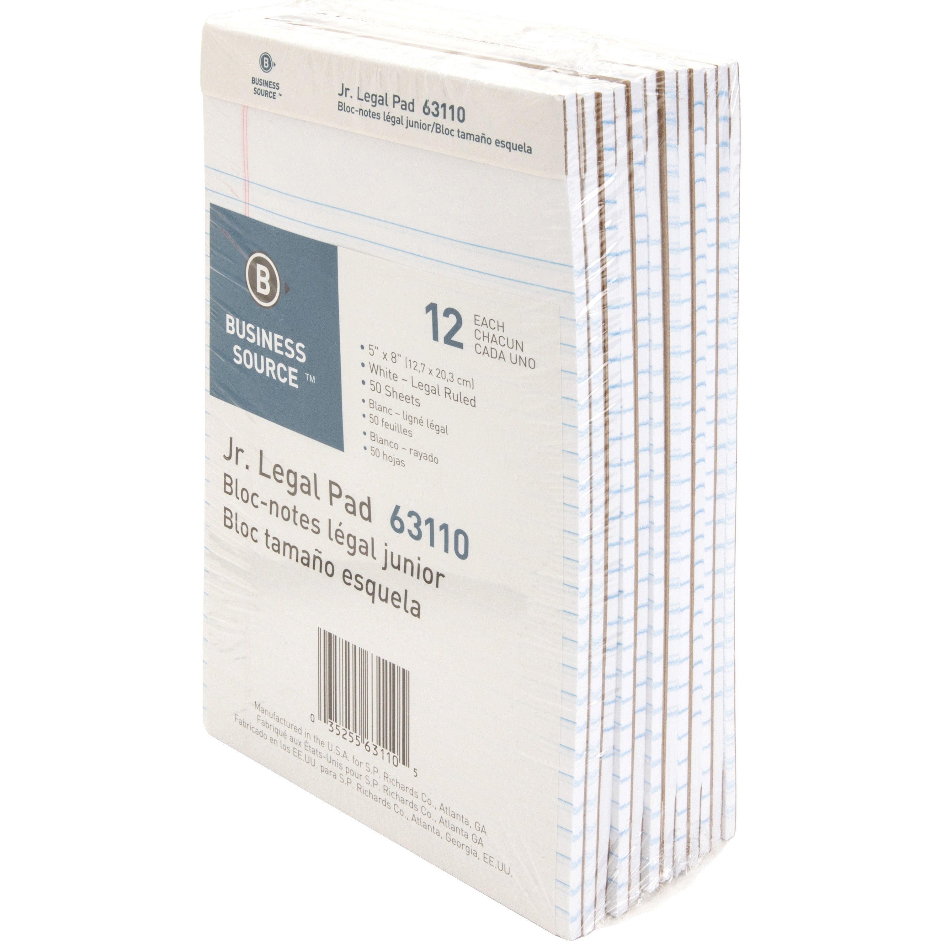 Business Source® Micro-Perforated Junior Legal Writing Pads – White (8” x 5”) - 12ct