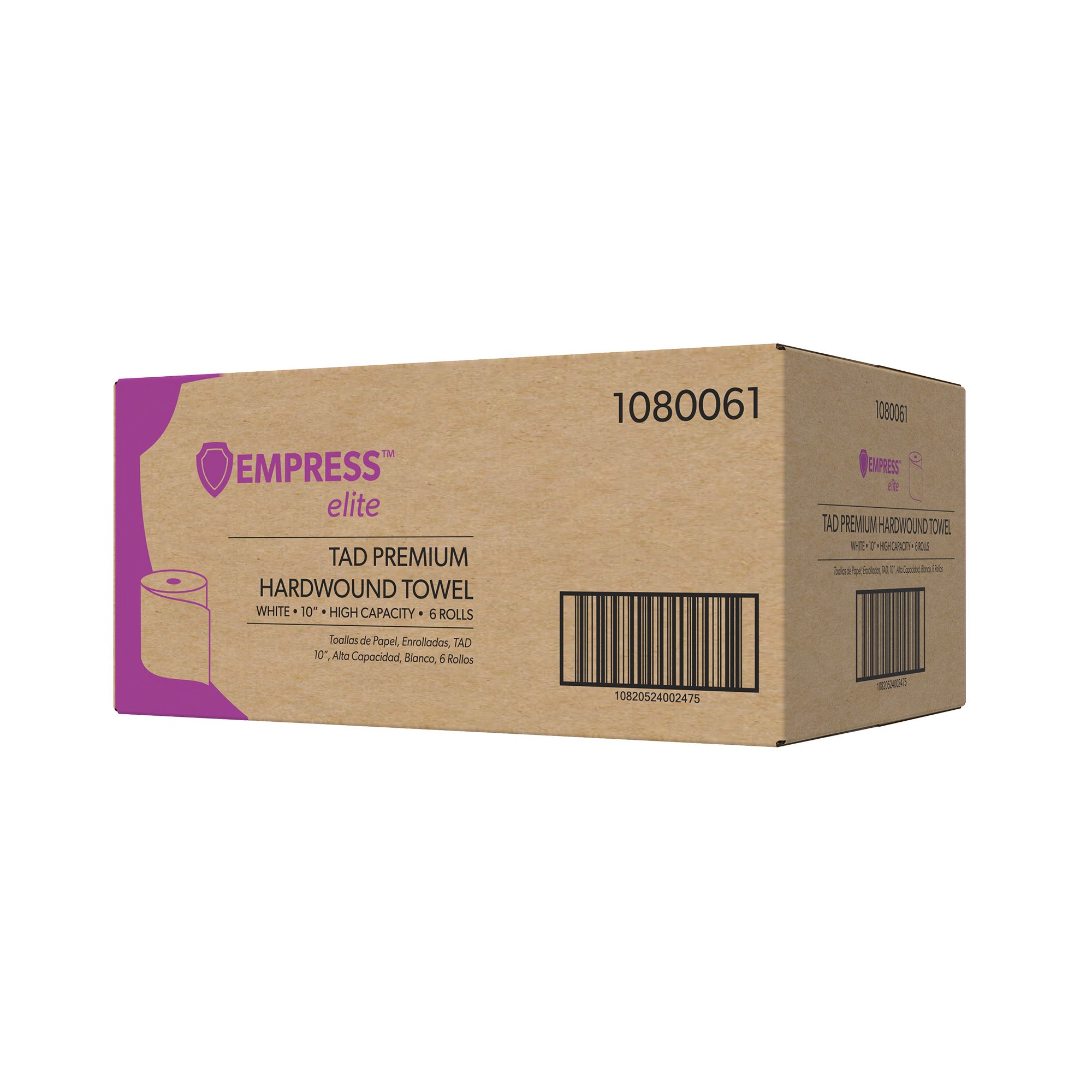 Empress Elite TAD Premium White Hardwound Towel 10" x 600' - 6 Rolls