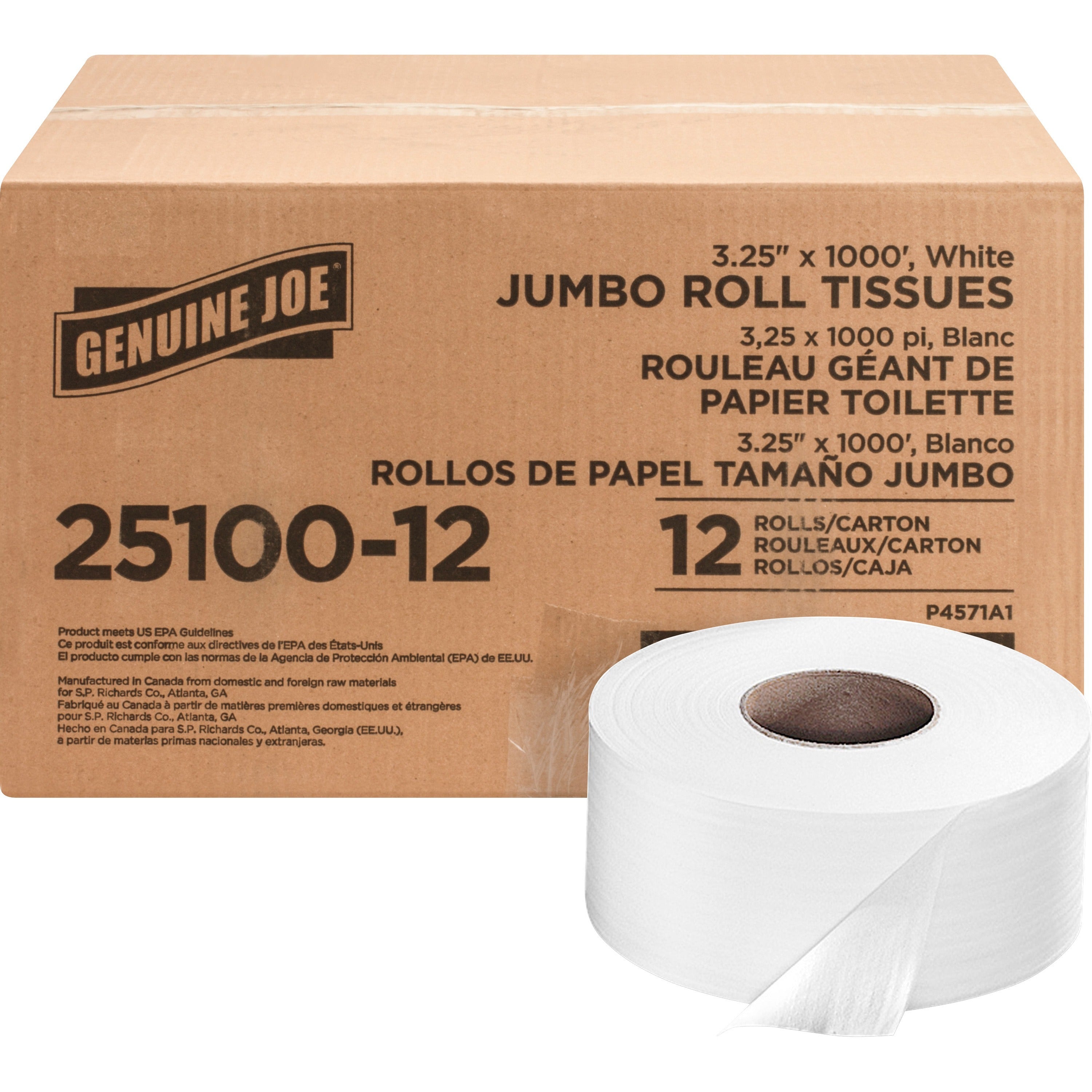 Genuine Joe Jumbo Roll Bath Tissue 1000’ 12ct