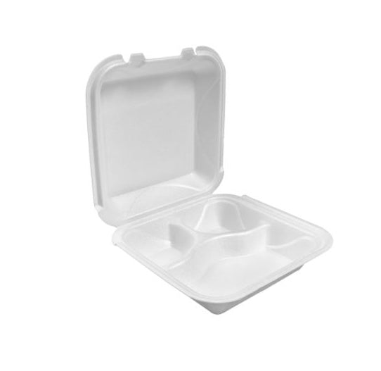Darnel 9” x 9” Foam 3-Compartment Hinged Carryout Container - 200ct