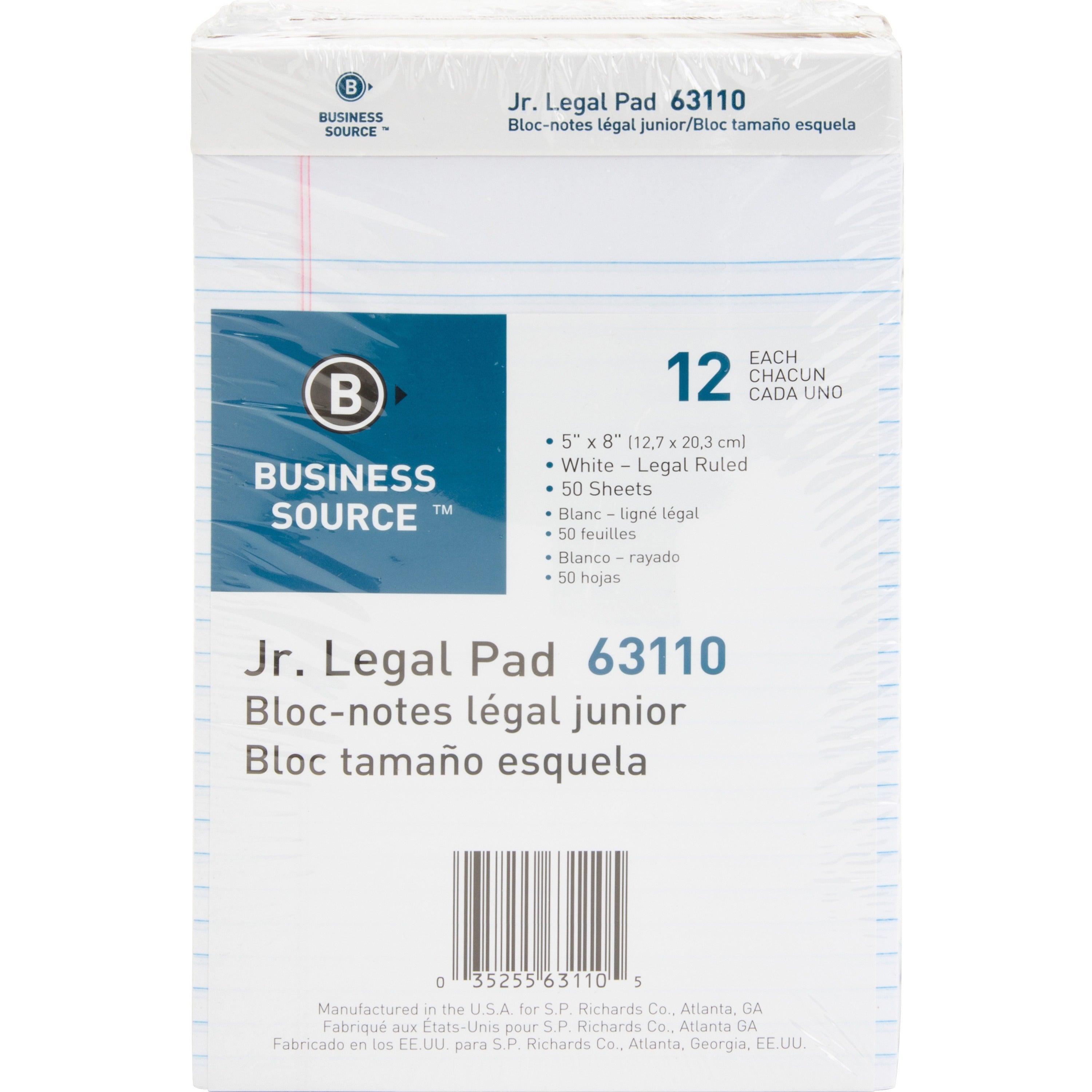 Business Source® Micro-Perforated Junior Legal Writing Pads – White (8” x 5”) - 12ct
